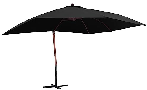 HaoChrymec Ampelschirm mit Holz-Mast, UV-beständiges Polyester, Freitragendes Design, Sonnenschirm Balkon, Sonnenschirm Terrasse, Strandschirm, Schwarz, 400 x 300 x 285 cm