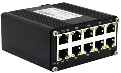 Flaroey Mini Switch Ethernet Gigabit Poe Industriale A 10 Porte Switch Industriale Ethernet 10/100/1000Mbps RJ45 DIN Rail IP40