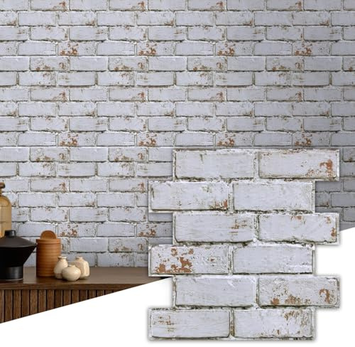 Commomy Panneaux Muraux 3D Imitation Brique, 10 Pièces | Dalle PVC Adhesive Murale Papier Peint 3D Autocollant Aspect Pierre, 30 × 30 cm, Panneau Mural Décoratif Revêtement Mural