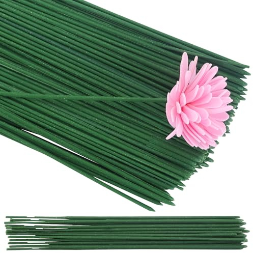110 piezas de alambre para flores, alambre floral, alambre floral verde, tallo floral artificial oscuro, alambre para flores, para flores secas, corona de flores (17 cm, verde)