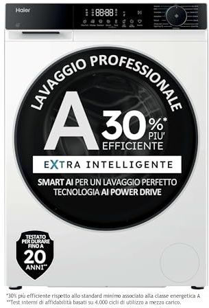 Haier X Serie 5 Lavatrice 8 Kg, Libera Installazione, Carica Frontale, Classe A-30%, 1400 Giri, Smart AI Cycle, Ciclo Refresh a Vapore, Wi-Fi con App hOn, 85x60x56 cm, Bianca – HW80-BP14357U-IT