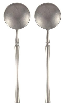 Thé Cuillères à soupe en métal mat rétro 2 pièces cuillères acier inoxydable de qualité supérieure rondes, argent ensemble couverts Dessert