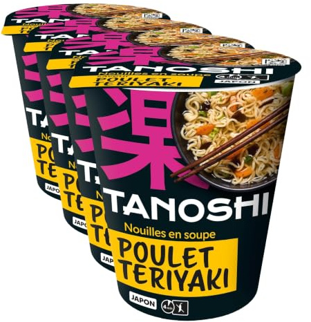 TANOSHI - Cup Nouilles Japonaises Instantanées - Saveur Poulet Teriyaki - Élaborées à Base de Blé - Inspirées des Recettes Traditionnelles - Prêtes en 3 Minutes - 65g