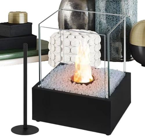 Kleine Tischfeuerstelle, 24,5x20x29cm Kamin Mit Schwenkbarer Flamme, Tragbarer Kamin Für Innenbereich Für Nachttisch Balkon Schlafzimmer Filmabende Geburtstagspartys