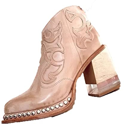 TVAFEDS Womens Boots Women Ankle Boots Leather Shoes Low Heel Cool British Embroidered Design Soft Short Party Footwear(Pink,9.5 UK)