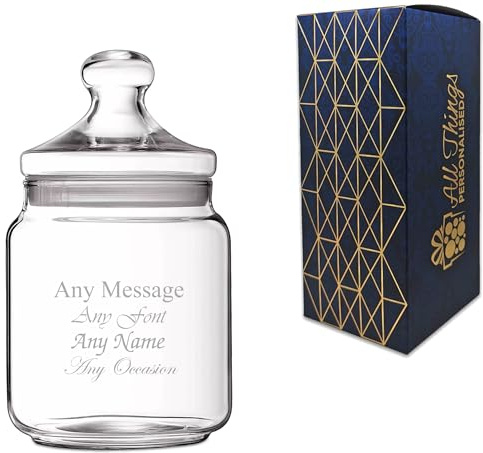 Personalised 0.75L Engraved Glass Jar with Lid, Custom Name or Message, Laser Engraved, Gift Box Included, Bespoke Keepsake for Any Occasion