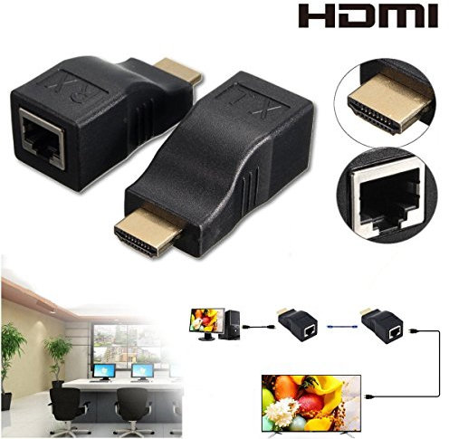 2Pcs HDMI Repeater, KSRplayer HDMI To RJ45 Network Cable Extender Over by Cat 5e / 6 1080p up to 30m Extender Repeater for HDTV HDPC PS4 STB 4K 2K (HDMI To RJ45)