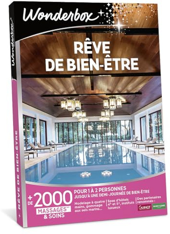 WONDERBOX - Coffret Cadeau - Rêve de Bien Être - pour 1 à 2 pers. | 1 activité détente au choix - Plus de 2000 expériences - Sauna privatif, instituts luxueux, spas d'hôtels 4* ou 5*