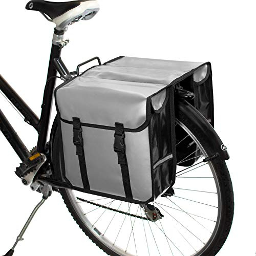 BikyBag Classic CW Fahrradtasche für Gepäckträger - wasserdichte Doppeltasche 26L (2x13L) aus Plane (Silber-Grau)