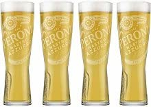 4 x Peroni Pint Glass Signature Design Embossed Nucleated and Toughened, 10 ounces
