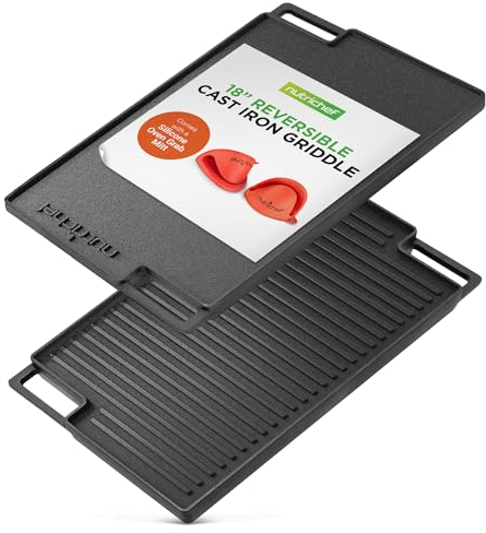 NutriChef placa de hierro fundido, Para horno, Estufas, Plancha reversible, Incluye guante de horno de silicona, Parrilla