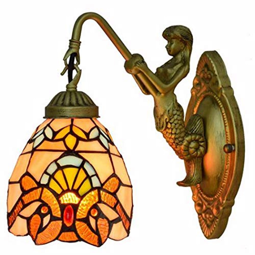 LONGSAND Mur Tiffany Style Baroque Applique Lampe Européenne Rétro Mur Lumières Handmade Vitrail Applique pour Chambre Nuit Hall D'entrée Balcon Escalier Aisle,A