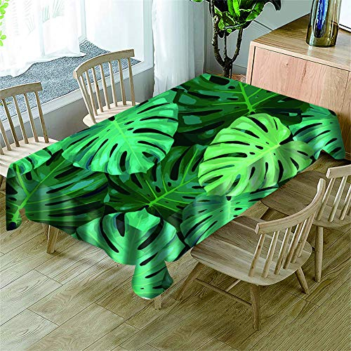 Surwin Tischdecke 3D Druck Rechteckig Tischdecken Wasserdicht Lotuseffekt Abwischbar Abwaschbar Tischtuch für Küche Outdoor Garten Weihnachten Dekoration (Monstera,140x180cm)