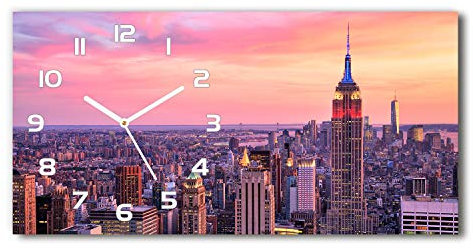 Tulup Wanduhr aus Glas 60x30 cm Glas Uhr Bild Glasuhr Gehärtetes Glas Küchenuhren - weiße Zeiger - New York West
