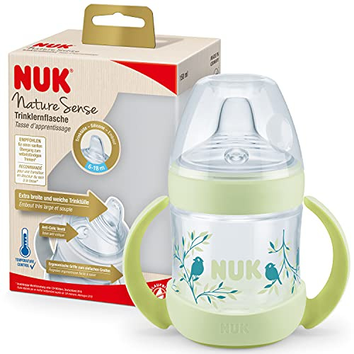 NUK Nature Sense Trinklernflasche | 6–18 Monate | 150 ml | Temperature Control Anzeige | Anti-Colic-Ventil | auslaufsichere Trinkschnabel aus Silikon | BPA-frei | Grün