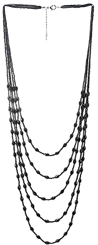 COOLSTEELANDBEYOND Schwarz Statement Halskette Multi-Schichten Lange Kette mit Ovalen Kristall Perlen Charme Anhänger