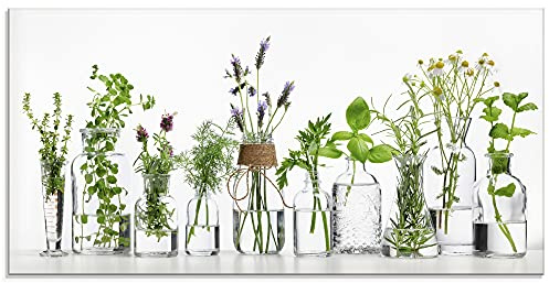 ARTland Wanddeko Glasbilder Wandbild Glas Bild einteilig 100x50 cm Querformat Pflanzen- & Blumenbilder Kräuterbilder Fotografie Grün Öle mit Kräutern H9KE