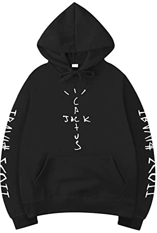 MELKEVDY Hip Hop Unisex Pullover con Cappuccio;Misto Cotone Cactus Jack Swag Stampa Divertente Basic Streetwear Travis Scotts Casual Maglione Harajuku,Nero,XS