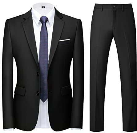 Herrkostymer 2 delar smal passform enkelknäppt två knappar svart bröllop smoking kostym blazer byxor svart XL, Black, XL
