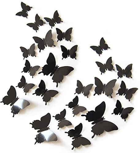 24Pcs Farfalla Specchio Fai da Te, Adesivi Murali Rimovibili Farfalla 3D Adesivi Murali, Decorazione Murale Decalcomania per Camera dei Bambini, Camera da Letto, Soggiorno - Nero
