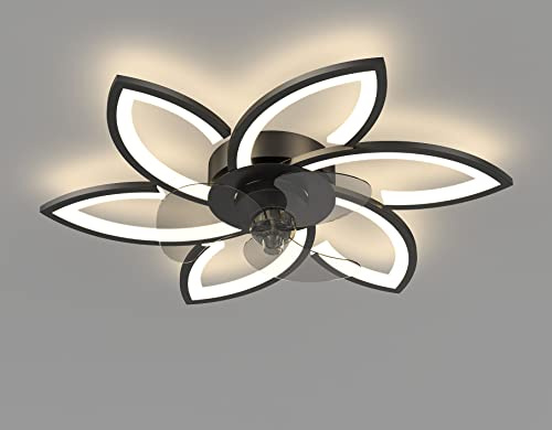 Bellastein Ventilateur de plafond avec lumière et télécommande, lampe de chambre silencieuse Ventilateur design créatif à 6 lumières avec lampe (Noir)