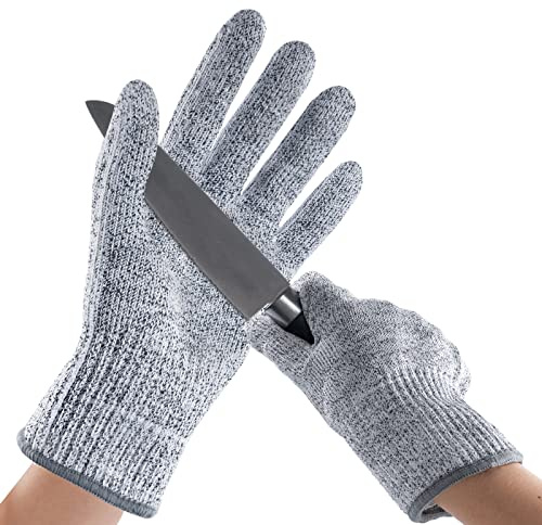 ANDANDA 1/2/6 Pairs Safety Work Gloves, Cut Resistant Gloves Food Grade , Safety Kitchen Cuts Gloves for Oyster Shucking, Fish Fillet Processing, Meat Cutting and Wood Carving,Grey M/L/XL Works, Black