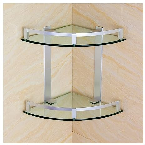 BKALIT Badezimmer Regal Duschablage Duschregal Space Aluminium-Eckregal Für Die Dusche, Glas-Badezimmer-Hardware, Hängende Doppelregale Badregal Dusche Ablage Duschkorb (Color : Silver, Size : 28cm)