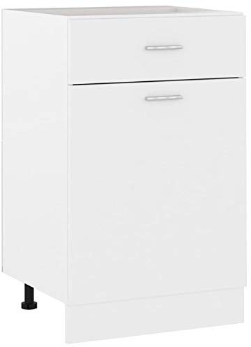 BULANED Schubunterschrank, Küchenunterschrank, Küchenschränke, Küchenmöbel, Unterschrank, Kitchen Furniture, Weiß 50x46x81,5 cm Spanplatte