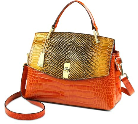 DEEVORCA Damen Handtasche Elegant – Wasserdichte PU Leder Schultertasche mit Anhänger, Bequemer Tragegriff & Abnehmbarem Verstellbarem Riemen Ideal für Urlaub, Einkaufen, Dating & Alltag (Orange Gold)