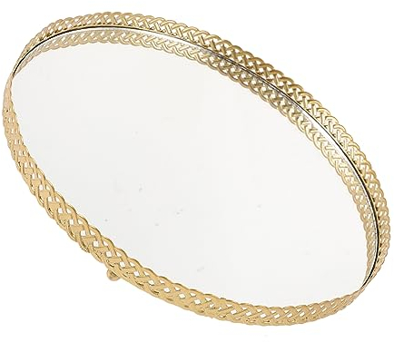 KOMBIUDA Plateau de bureau Plateau de parfum rond Organisateur de maquillage Plateau en verre pour parfum Plateau miroir Plateau en cristal Plateau à bagues Plateau de maquillage Dessert Support à