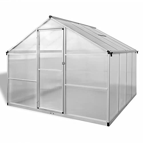 Festnight Invernadero de Aluminio XXL con Base,Invernadero de Jardín 242 x 250 x 195 cm Policarbonato Aluminio, Invernadero de Vidrio, Casero Plantas Cultivos Transparente