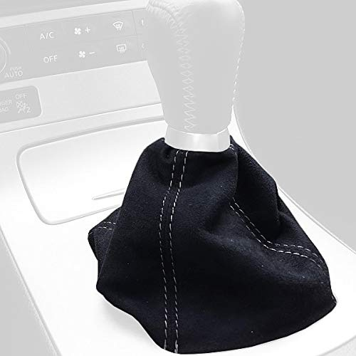 RedlineGoods Auto Schaltsack Manschette V1 kompatibel mit Nissan Skyline 370GT 2008-14. Maßgeschneidert - Nicht universell. Echtes Top Qualitat Italienisches Alcantara. Schwarz mit Silberem Faden