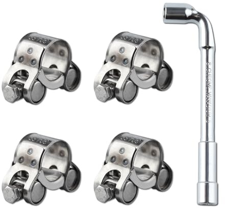 LEONTOOL 17-19mm 304 Stainless Steel T-Bolt Hose Clamps, Heavy Duty Adjustable Pipe Clamps with Wrench, Turbo Pipe Clamps High Pressure Hose Clamps for Automotive Intercooler Radiator Heater, 4 Pack