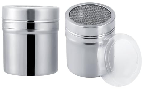 2 Pièces Avec Couvercle Sucre Poudre Shaker Duster, En Acier Inoxydable Tamis À Maille Fine Farine Shaker Duster, Distributeur De Sucre, Maison Cuisine Restaurant Épices Conteneur (5 * 7cm)