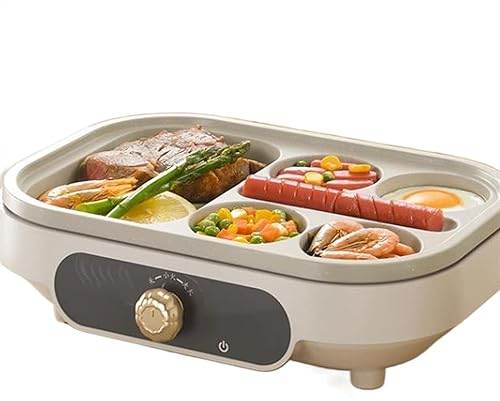 Breakfast Maker 6in1 Breakfast Maker Station, Nonstick Electric Griddle Divided Pan , Breakfast Pan with Glass Lid, Frying Pan for Breakfast Pancakes, Burgers, Eggs, steak, Meat, Grilled sausage,Hotdo