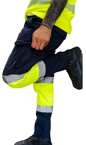 Pantaloni ad Alta visibilità - Hi Vis Pantaloni da Uomo con Nastro Riflettente di Sicurezza - Alta visibilità Pantaloni da Lavoro - Hi-Vis Abbigliamento - L