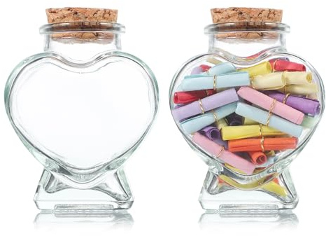 Kichvoe 2 Botellas De Cristal En Forma De Corazón Con Corcho Frascos Transparentes De 50 Ml Para Decoración Diy Recuerdos Y Almacenamiento En Hogar Y Cocina