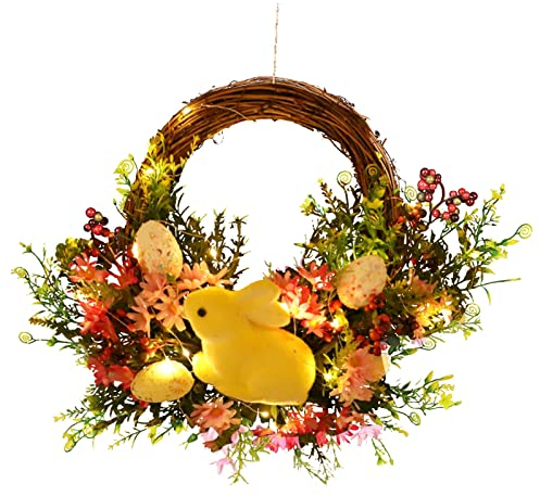 Ostern Blumenkranz Deko Hase Türkranz Haustür Tür Hase Vorne Osterdeko Kranz Türdeko Girlande Zweig KranzOsterdeko Tür Hase Hase Osterwand Vorne Hase Osterkranz mit Dekorativen Eiern (B, One Size)