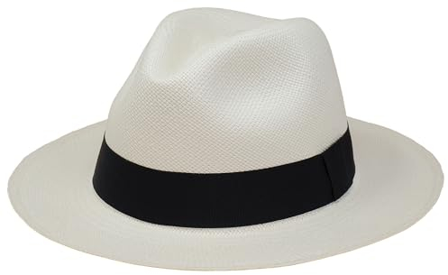 Tumia - echter traditioneller Faltbarer Panamahut - Weiß mit schwarzem Band - 59cm