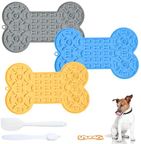 Rapidbok Leckmatte Hund, 3 Stück Schleckmatte mit Saugnapf, Schleckmatte Katze, Leckmatte mit Spachtel und Pinsel, futtermatte für Baden, Pflegen,Trainieren, Langsam Feeder