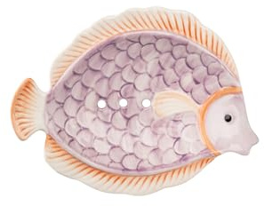 Handgjord tvålskål av keramik i form av en fisk med hål för vattendränering, 16,3 x 12,5 x 2,4 cm