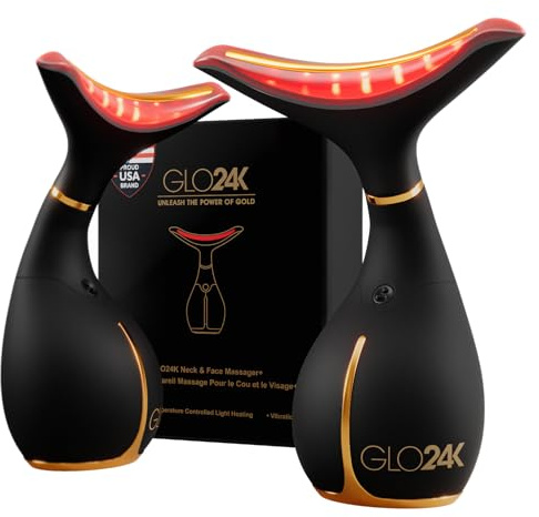 GLO24K 7 Color Beauty Device – Triple LED Action & Vibration Technology Facial and Neck Massager (Black, 2 Pack)