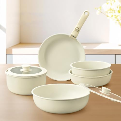 NISHISHUAIGE Lot Casserole Et Poele Induction Ceramique Anti Adhesive Poignée Amovible Batterie De Cuisine 9 Pièces en Acier Inoxydable avec Couvercles en Visuel Adapté À La Tous Feux Dont Induction