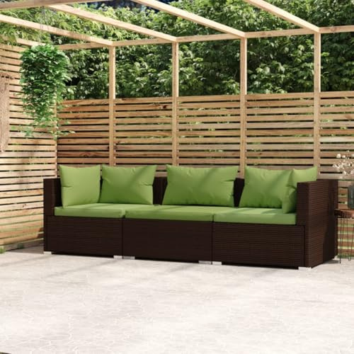 WEMYUFURN 3-Sitzer-Sofa mit Kissen Braun Poly Rattan, Outdoor-Sitzgruppe, Terrassen-Lounge-Set, Garten-Couchgarnitur - Wetterbeständig, Komfortabel - für Terrasse, Garten und Balkon