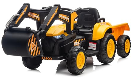 ATAA Tractor Eléctrico Infantil Stone 12 V Amarillo con Excavadora y Remolque