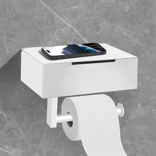 DOKKOME Toilettenpapierhalter Klopapierhalter Ohne Bohren Klorollenhalter Rollenhalter Toilet Paper Holder mit Feuchttücherbox Ablage für Badezimmer Selbstklebend Oder Bohren Weiß