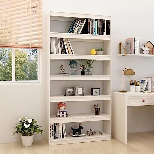 TJROO Bücherregal für Arbeitszimmer Weiß 100 x 30 x 200 cm Massivholz Kiefer Mobile für Bücher bietet reichlich Platz zur Aufbewahrung von Zeitschriften Vielseitiges Bücherregal Aufbewahrungsregal