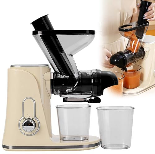 QIeAny 60dB(a) Slow-Speed Masticating Juicer, Fruit And Vegetable Fresh Juicer with Pure Juice Rate ≥97%, 100W + Pomace Separation + 7-Stage Pressing Screw + Metal-Free Blade + Removable Parts,Beige