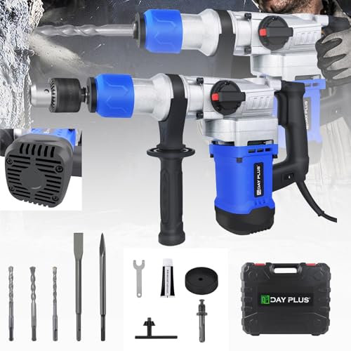 Elektrischer Bohrhammer,Schnurgebundener Hammer mit Bohrern und Meißeln,Hochleistungs-Schlagbohrer,Schlagbohrer-Set 1080W mit 6 Modus und 360°-Drehgriff zum Schlagen/Stemmen/Bohren
