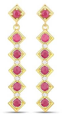 Rafaela Donata Damen Ohrhänger aus 925/- Sterling Silber gelbvergoldet 14 Karat mit Rubin rot Edelsteinohrringe Edelsteingröße 2,50 mm